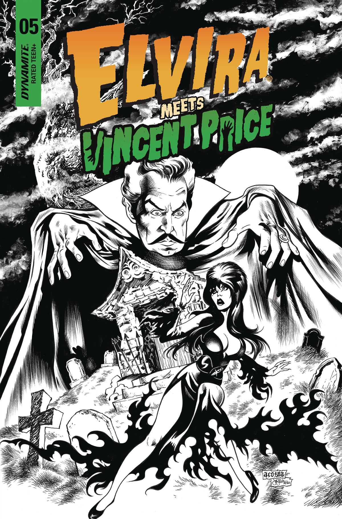 Elvira Meets Vincent Price #5 F 1:15 Juan Samu B&W Line Variant (03/09/2022) Dynamite