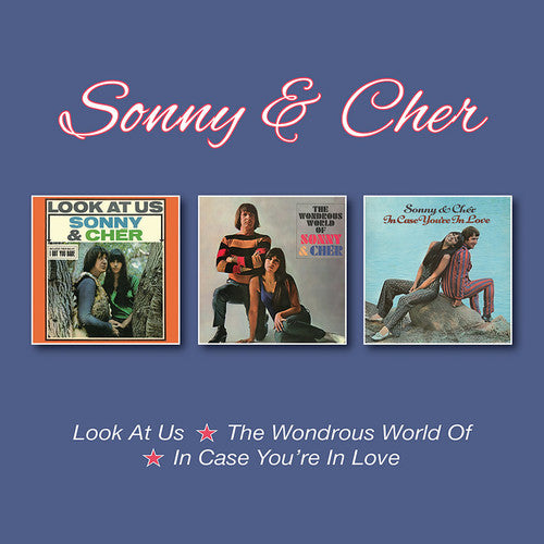 the album cover for Sonny & Cher - Look At Us / Wondrous World Of / In Case You'Re In