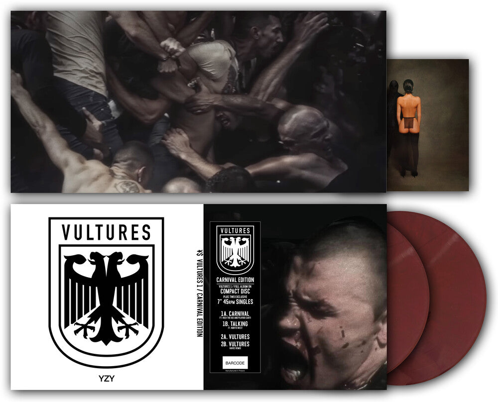 the album cover for Kanye West / Ty Dolla Sign - Vultures 1 - Carnival Maroon Vinyl Edition (W/Cd)
