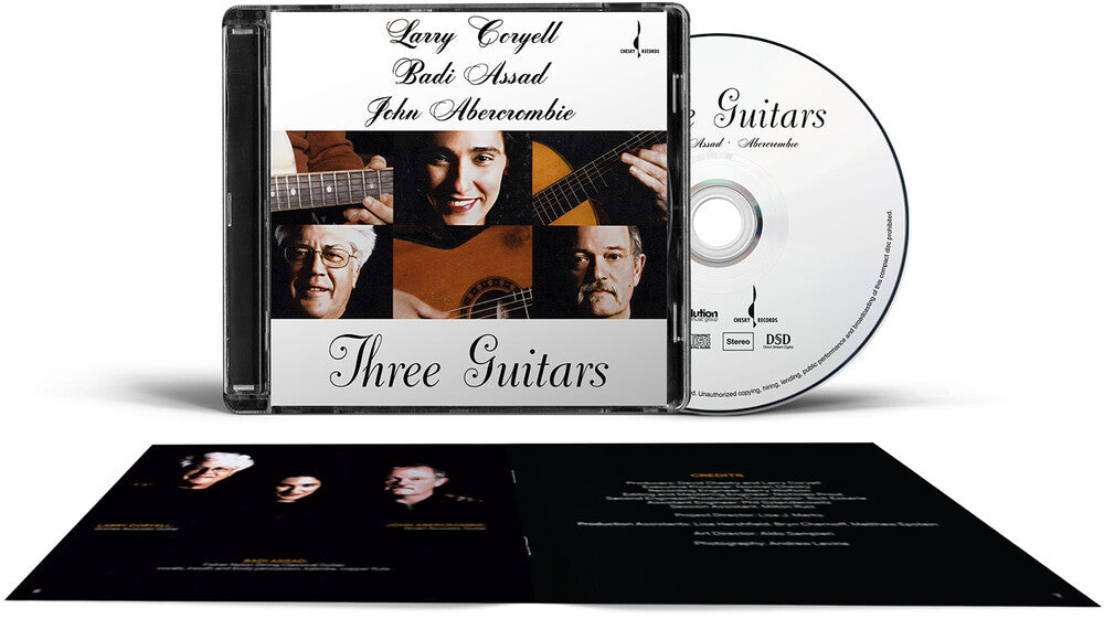 the album cover for Larry Coryell / Assad,Badi / Abercrombie,John - Three Guitars (Hybr)