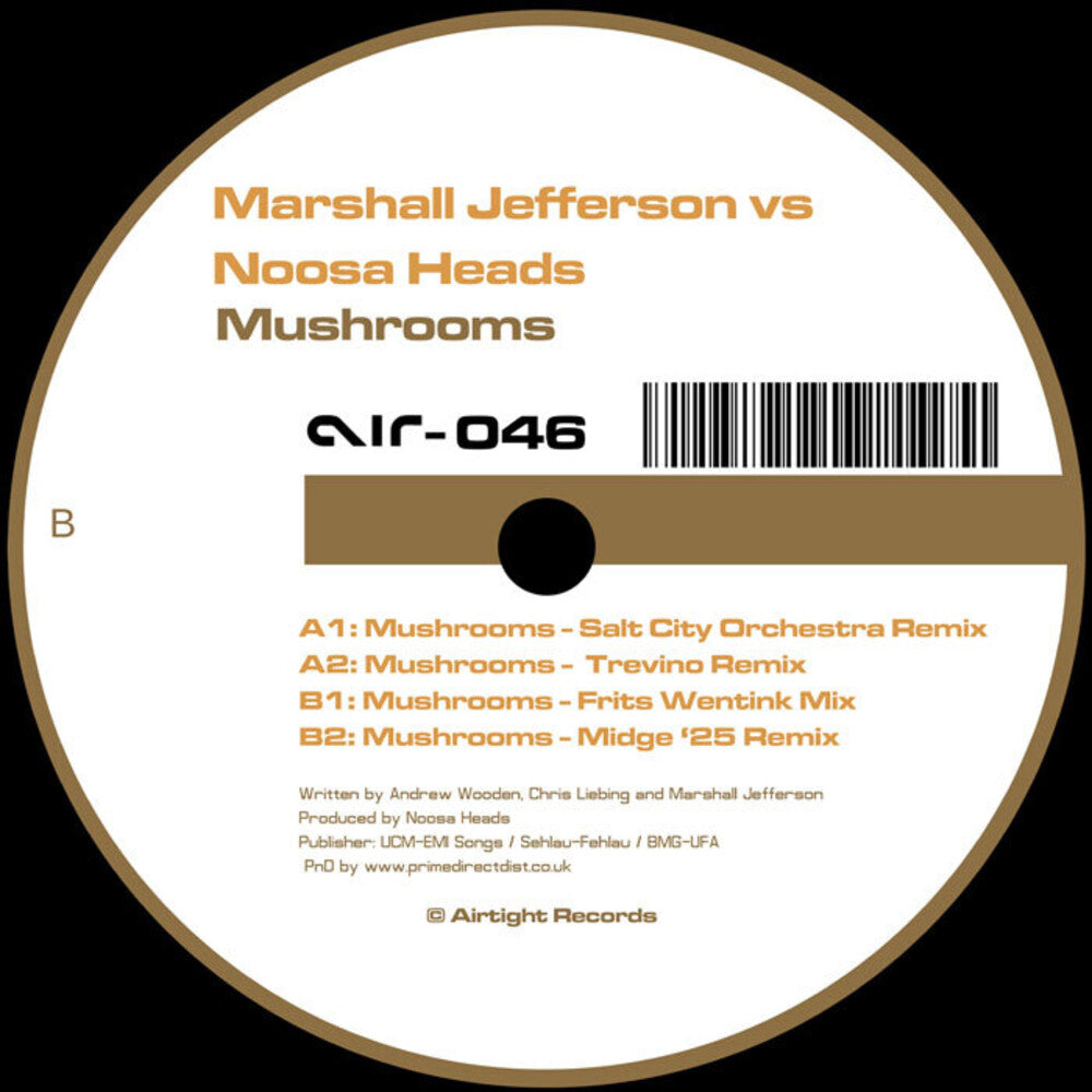 the album cover for Marshall Jefferson / Noosa Heads - Mushrooms (2025 Remixes)