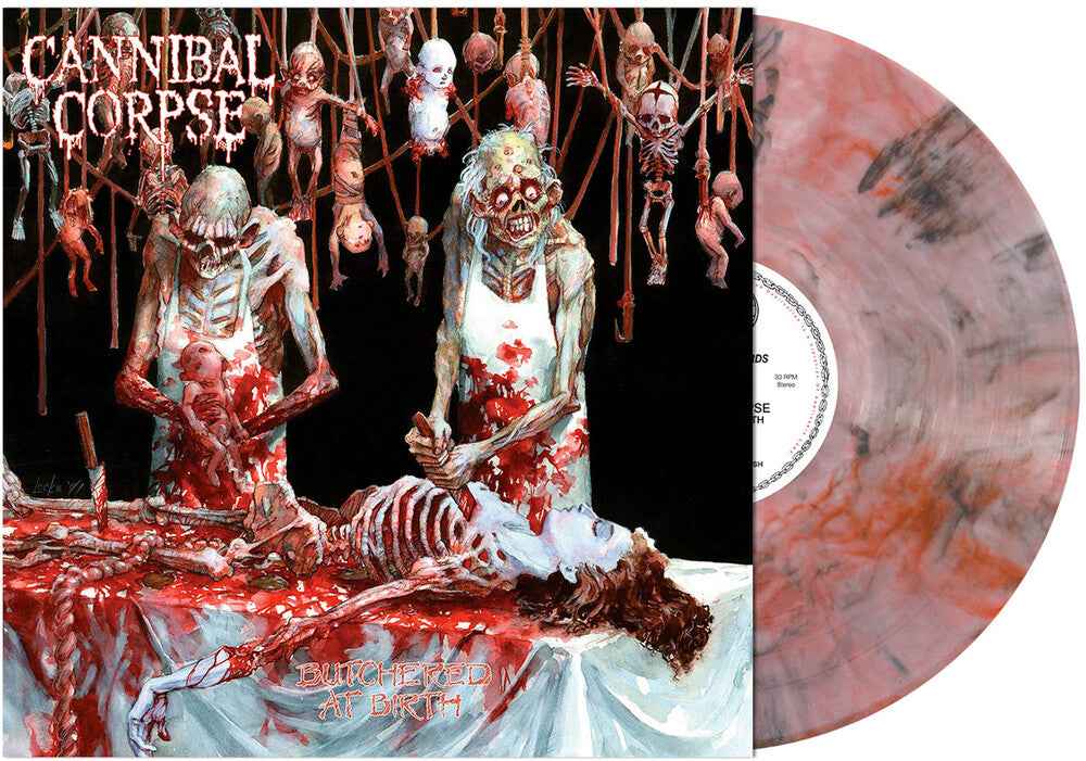 the album cover for Cannibal Corpse - Butchered at Birth (red & Black Smoke Vinyl)