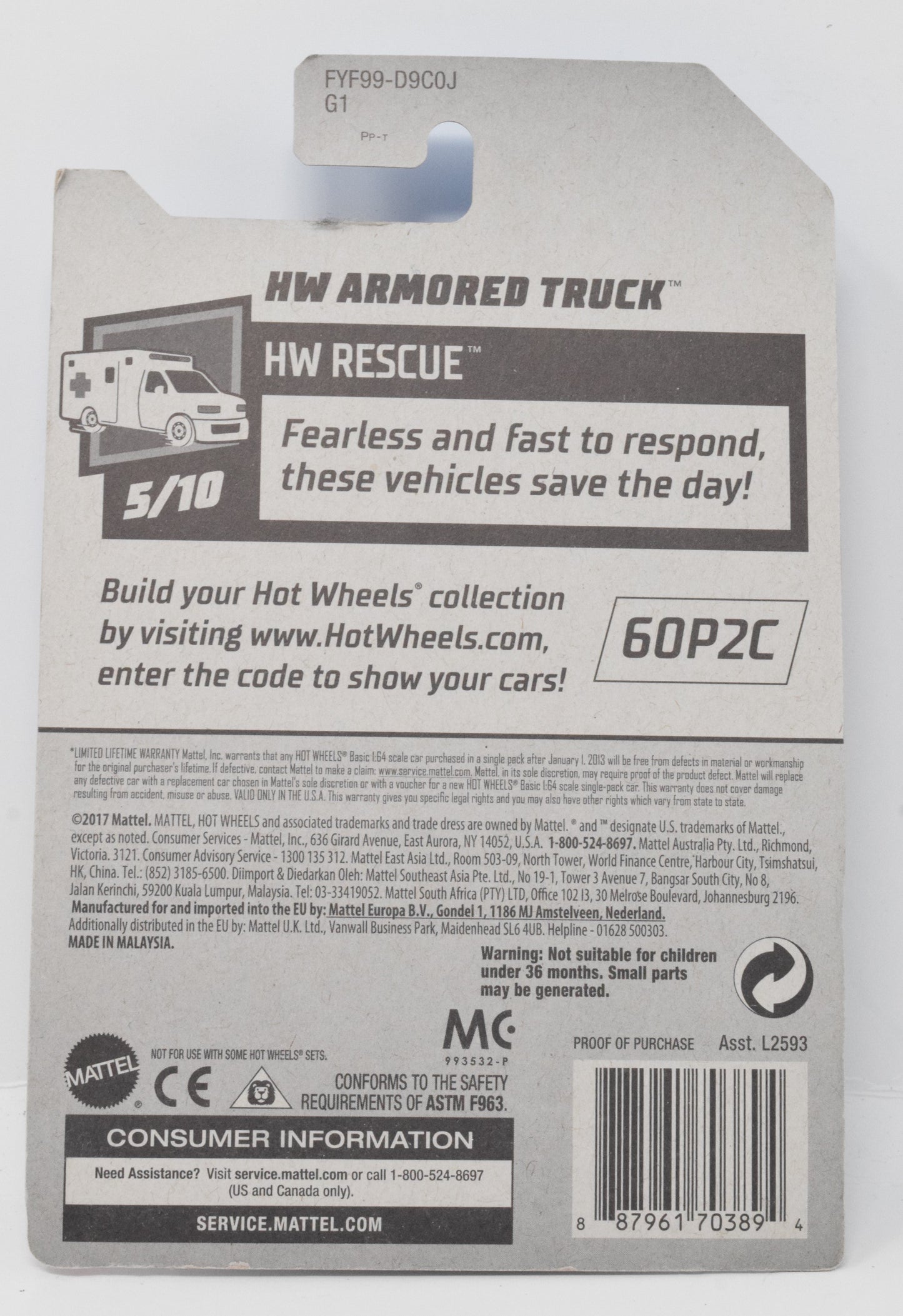 Hot Wheels HW Armored Swat Truck Diecast Car HW Rescue 5/10 182 New