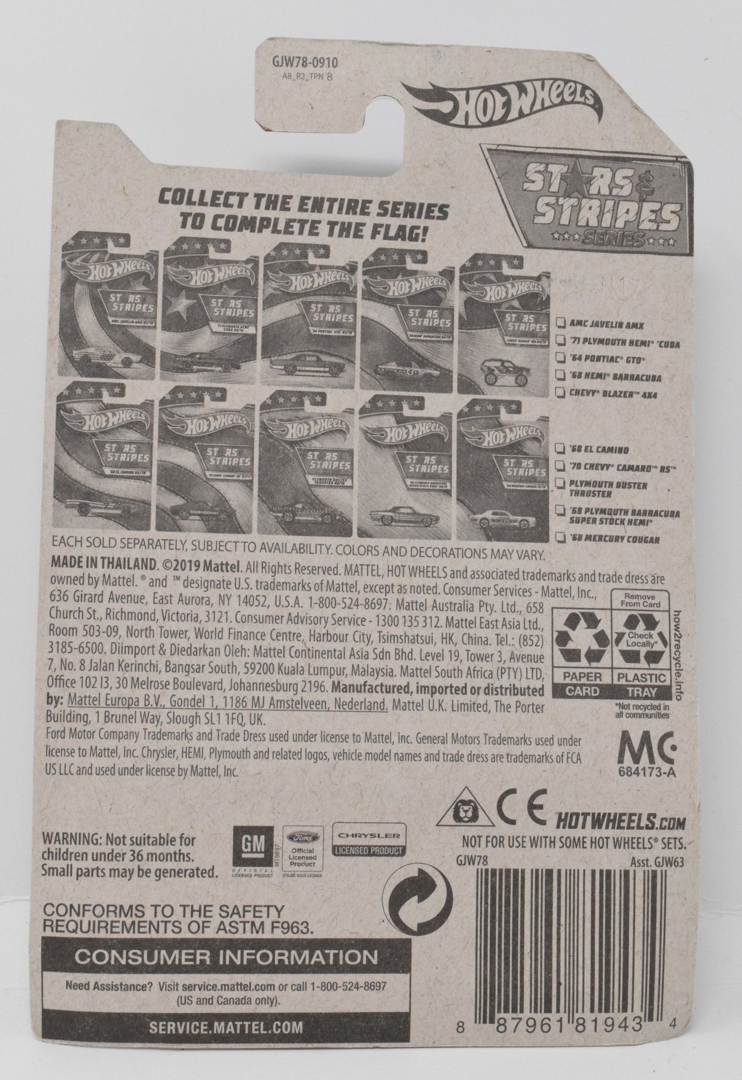 Hot Wheels 71 Plymouth Hemi Cuda Stars and Stripes 2/10 DieCast Car New