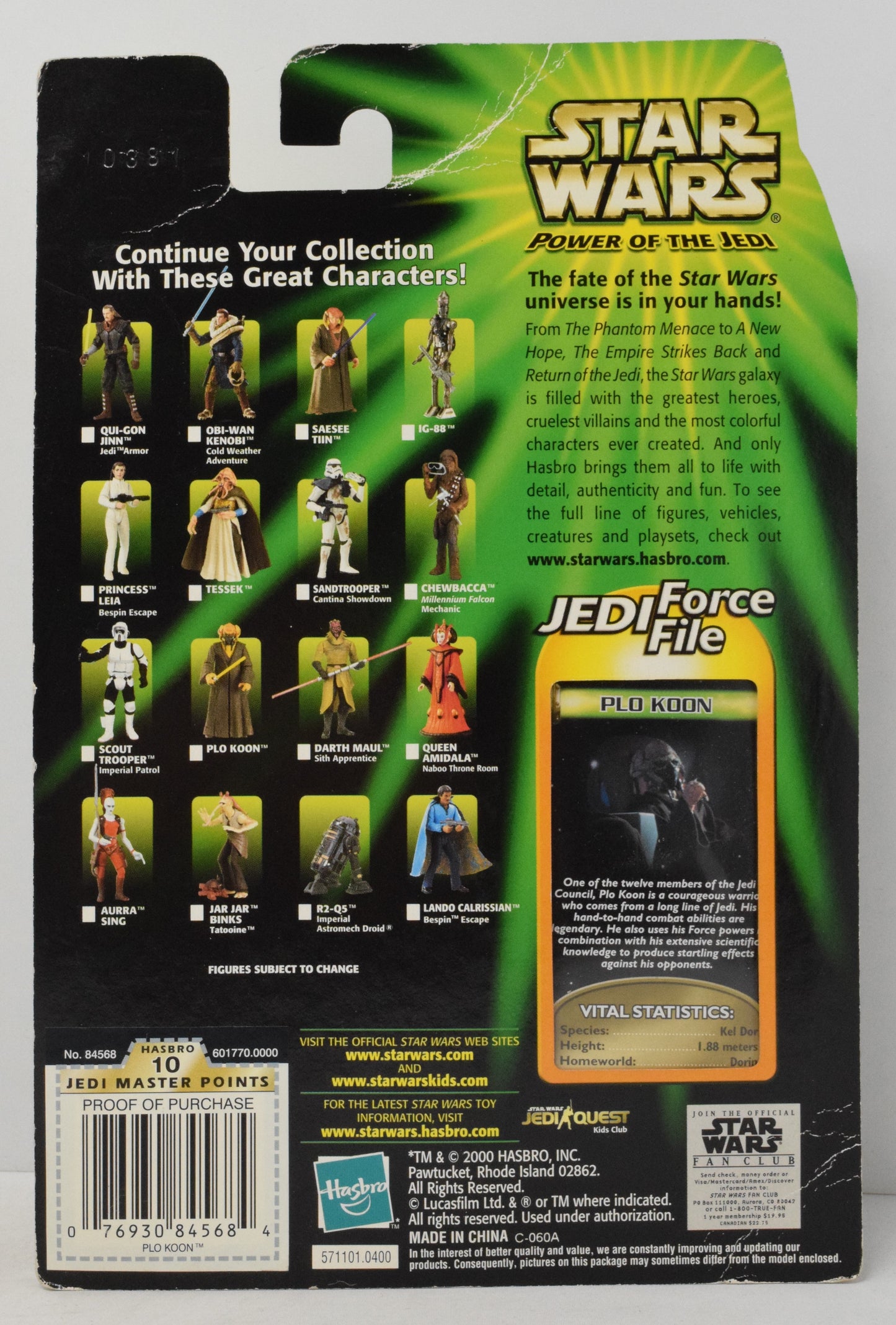 Hasbro Power of the Jedi Plo Koon Collection 2 Jedi Master 2000 New