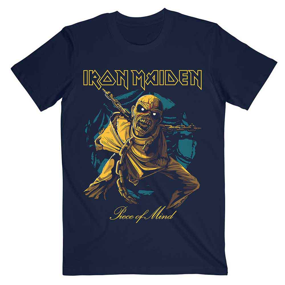 Iron Maiden - Camiseta Eddie Gold con la palabra Piece of Mind