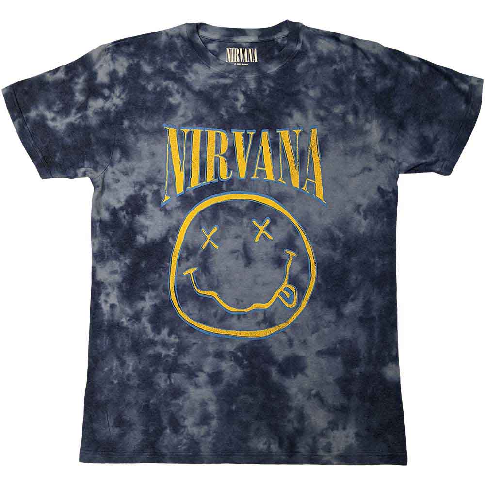 Nirvana - Camiseta con cara feliz y trazo azul
