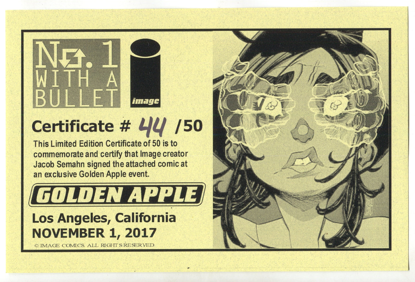 No. 1 With A Bullet 1 Image 2017 NM Signed Jacob Semahn Golden Apple Comics LTD 50