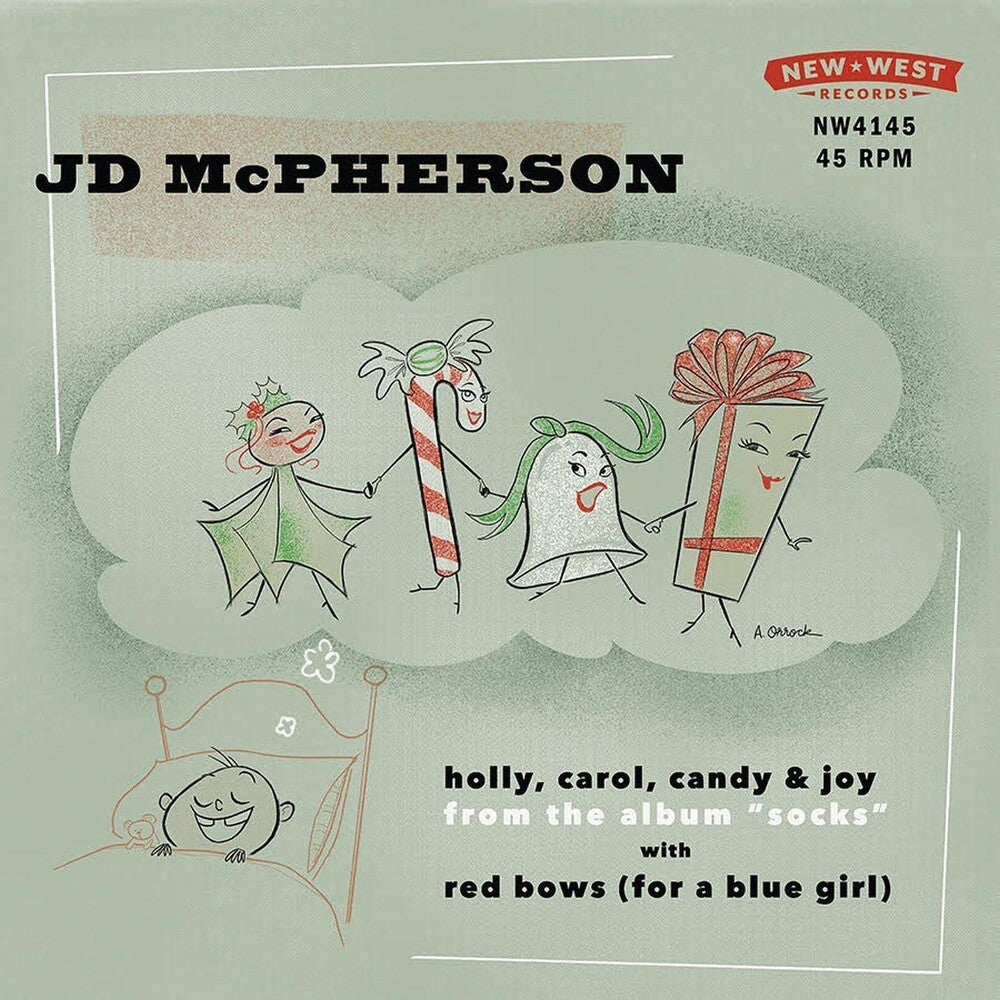 the album cover for JD McPherson - "Red Bows For A Blue Girl" / "Holly, Carol, Candy and Joy" [RSD BF 2019]