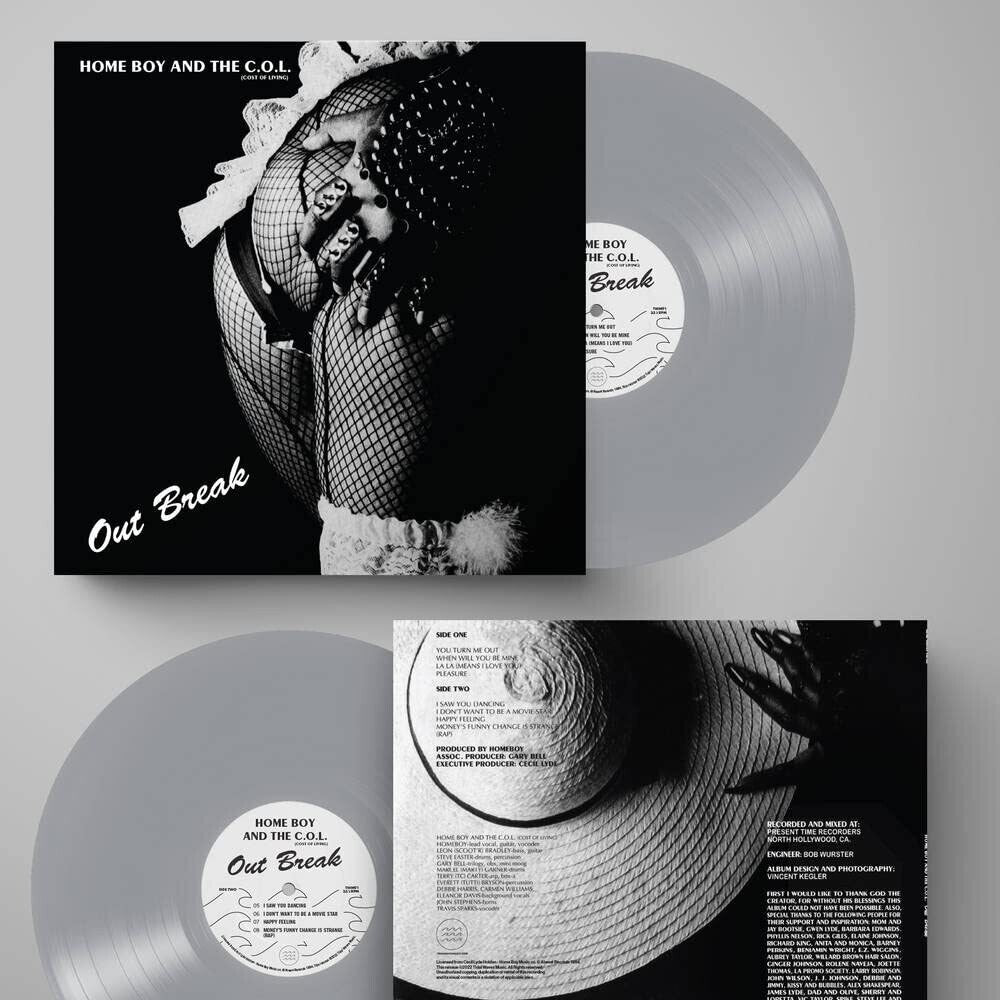 the album cover for Home Boy and the C.O.L. - Out Break [RSD Essential Indie Colorway Silver LP]