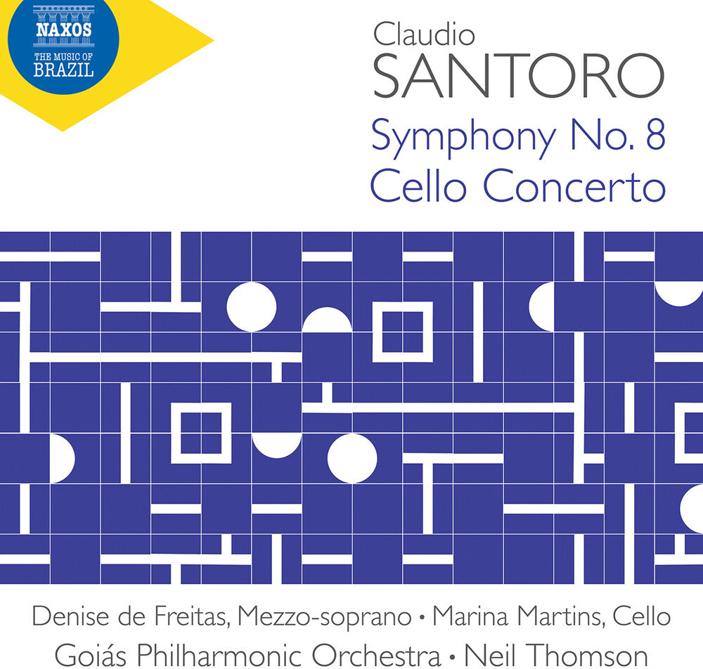 the album cover for Santoro / Martins / Goias Philharmonic Orchestra - Symphony No. 8 Cello Concerto Tres Abstracoes