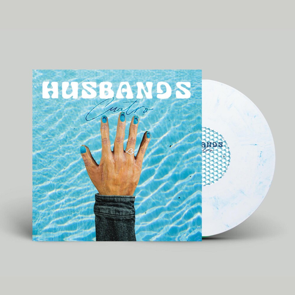 the album cover for Husbands - Cuatro [Stonewashed Opaque White White with Blue Swirl LP]