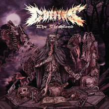 the album cover for Coffins - Fleshland - Limited Violet & Hot Pink with Violet, Pink & Bone White Splatter Colored Vinyl