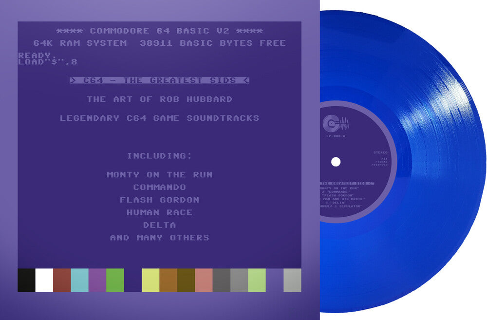 the album cover for Rob Hubbard  (Blue) (Colv) (Ltd) (Fra) - C64 Greatest Sids: Art Of Rob Hubbard - Blue Vinyl