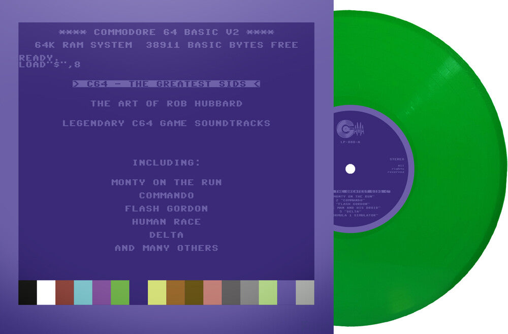 the album cover for Hubbard, Rob - C64 Greatest Sids: The Art Of Rob Hubbard - Limited To 100 Handnumbered Edition (Light Green Vinyl)