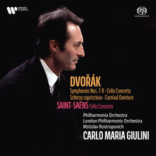 the album cover for Carlo Giulini  Maria - Dvorak: Syms 7-9 Vc Con Saint-Saens: Vc Con