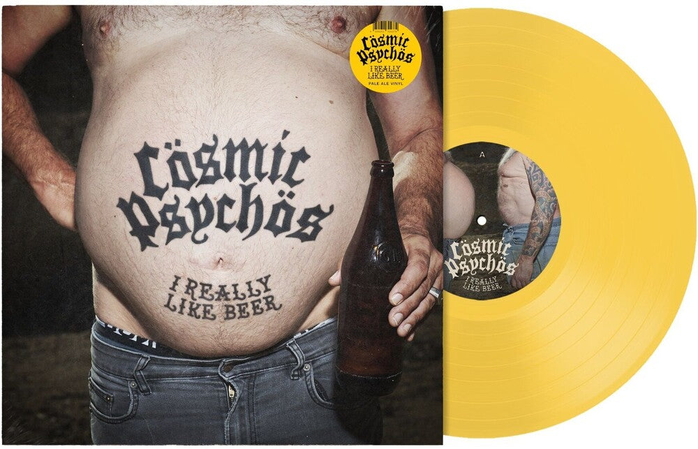 the album cover for Cosmic Psychos - I Really Like Beer [Pale Ale Yellow]