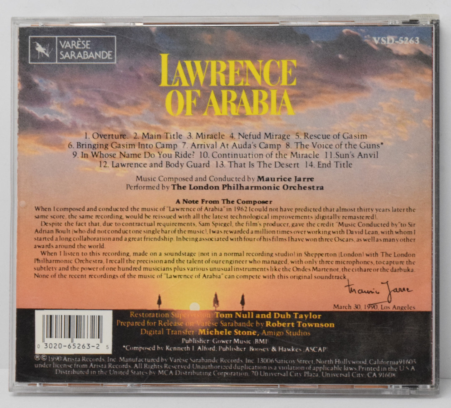Lawrence Of Arabia Soundtrack CD Maurice Jarre Varese