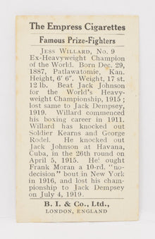 Jess Willard #9 Empress Burstein Isaacs Famous Prize Fighters Boxing Boxer Card 1923