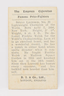 Benny Leonard #31 Empress Burstein Isaacs Famous Prize Fighters Boxing Boxer Card 1923