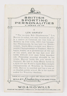 Len Harvey #4 WD Wills British Sporting Personalities Boxer Boxing Card 1937
