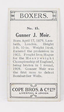 Gunner Moir #15 Cope Bros Co Boxer Boxing Trading Card 1915