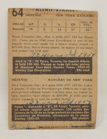 Allan Stanley Hockey Card Parkhurst 1953 1954 New York Rangers 64