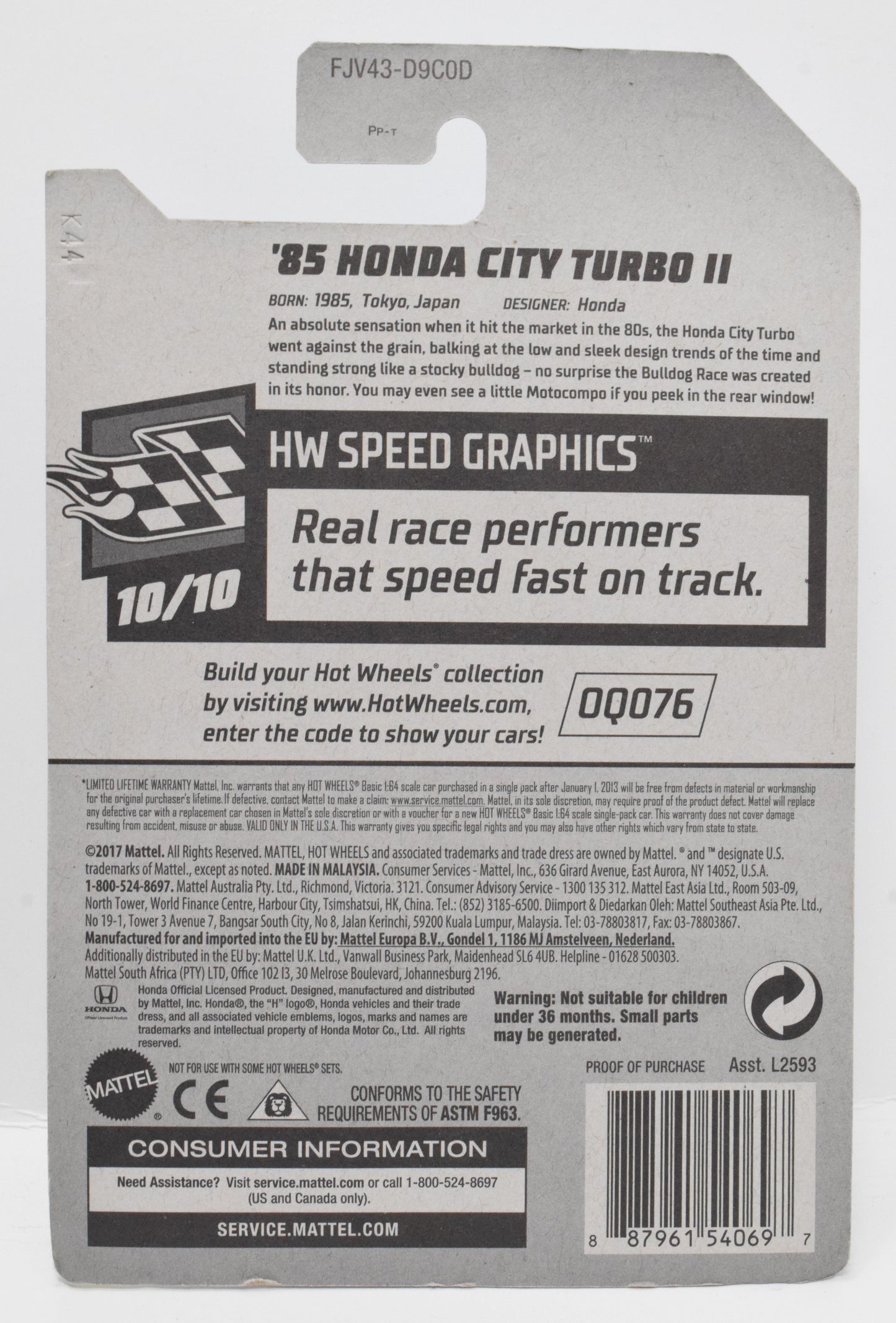 Hot Wheels 85 Honda City Turbo II HW Speed Graphics DieCast Car 10/10 68 New