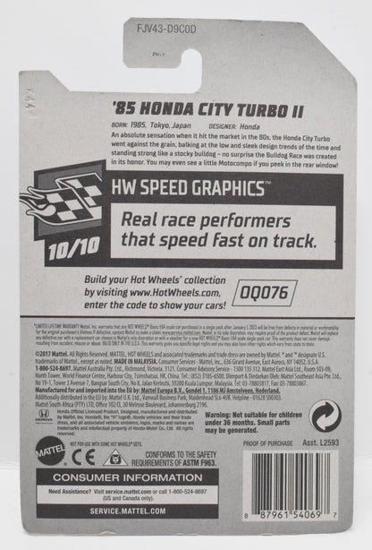 Hot Wheels 85 Honda City Turbo II HW Speed Graphics DieCast Car 10/10 68 New