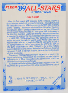 Isiah Thomas Fleer All-Stars Sticker 1989-90 Basketball HOF Card 6