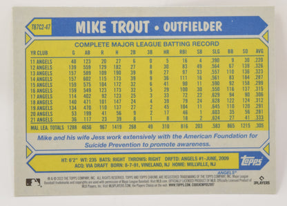 Mike Trout Topps Chrome 2022 Baseball 1987 35th Los Angeles Angels Card T87C2-47