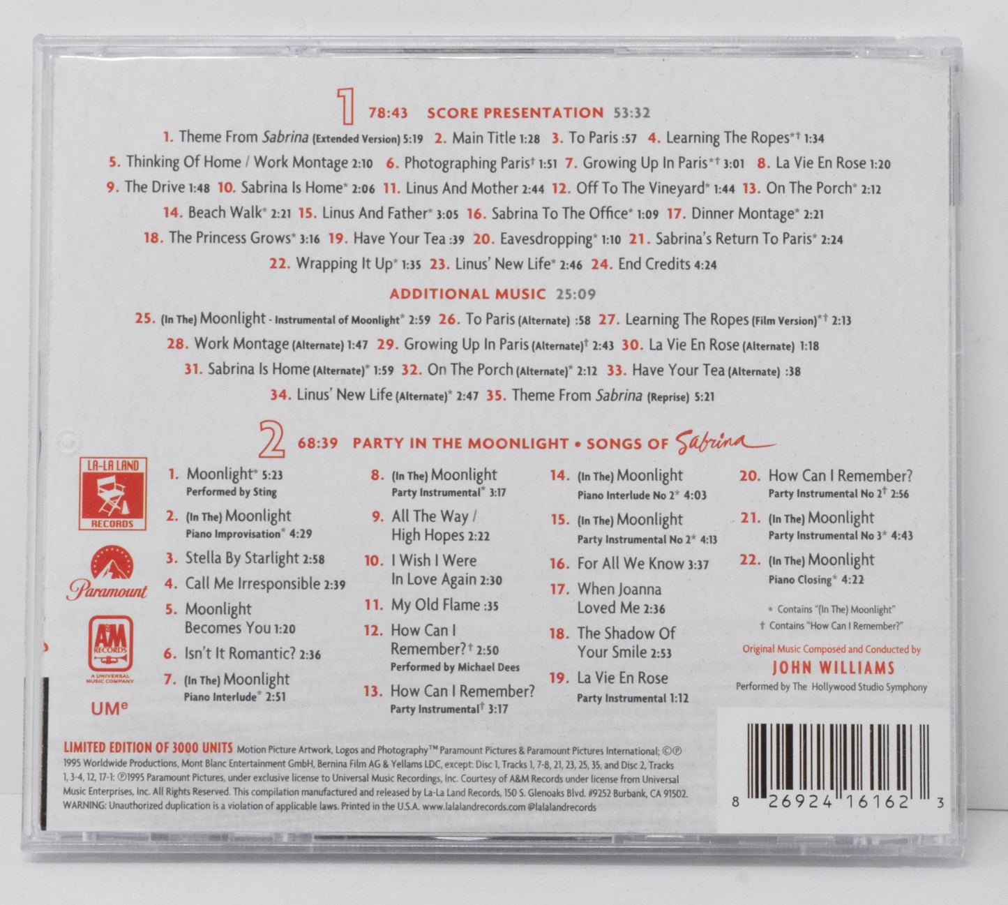 Sabrina Soundtrack CD John Williams LA-LA Land LTD 3000