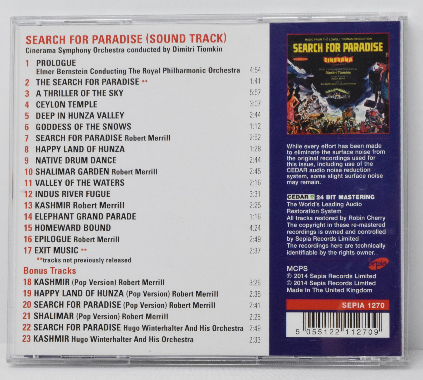 Search For Paradise Soundtrack CD Dimitri Tiomkin Sepia