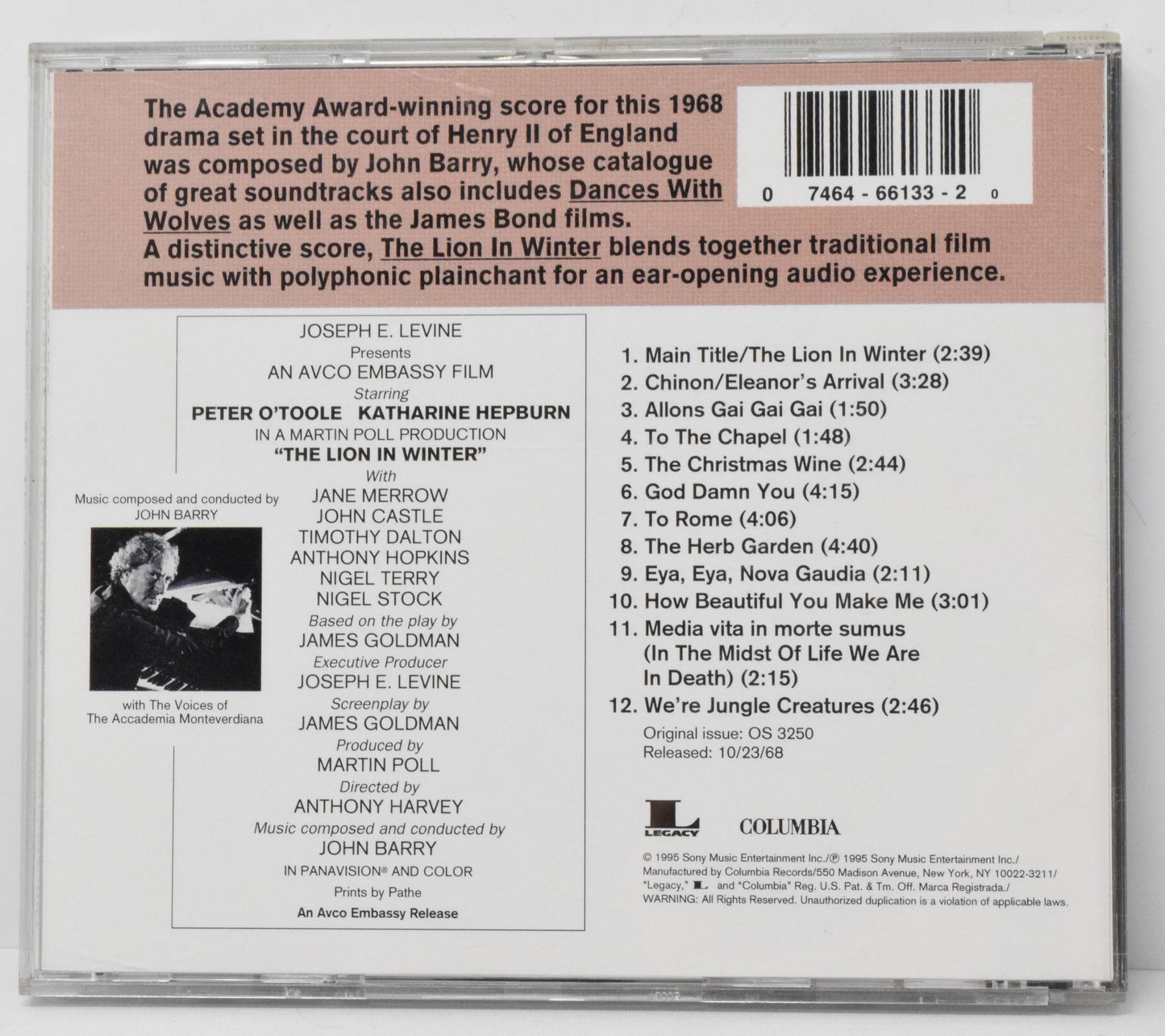 The Lion In Winter Soundtrack CD John Barry Columbia