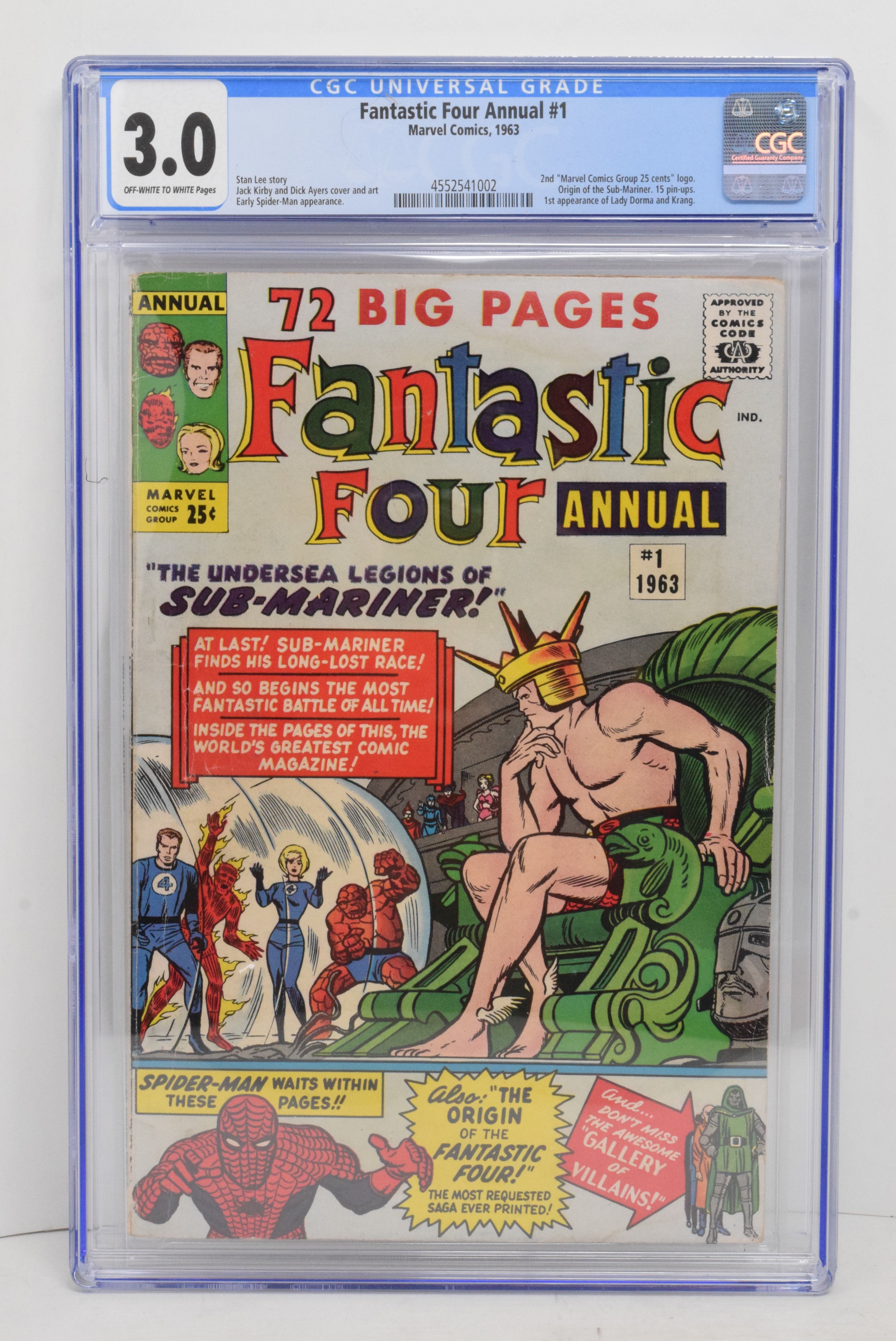 Fantastic Four Annual 1 Marvel 1964 CGC 3.0 Sub-Mariner Spider-Man