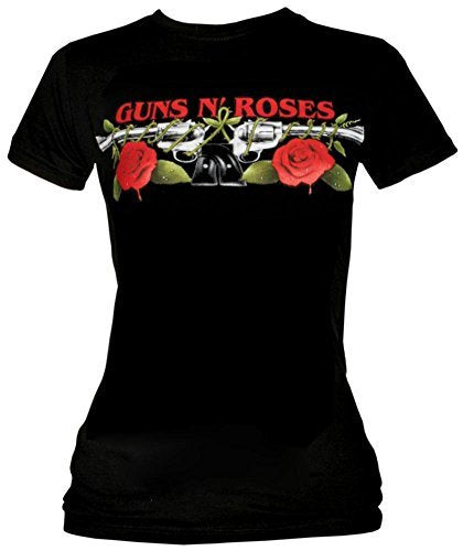 Juniors Guns N' Roses: Roses And Pistols T-Shirt,Black,Medium [T-Shirt]