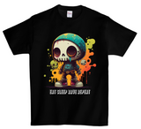 Camisetas Eat Sleep Rave Repeat con grafiti y calaveras DTG Edición a todo color 