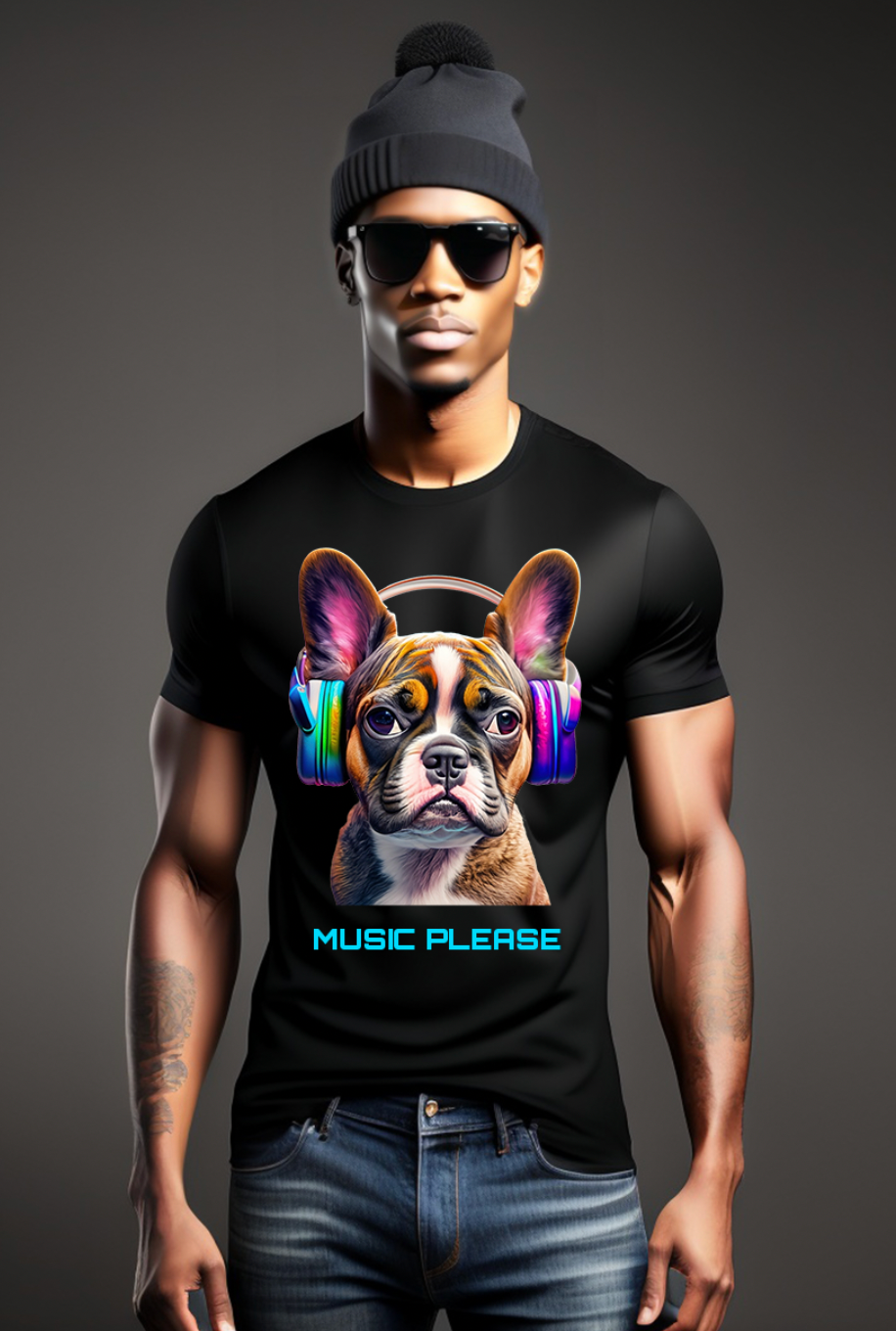 Camisetas con la frase "Music Please", de Frenchie Dog | Grooveman Music