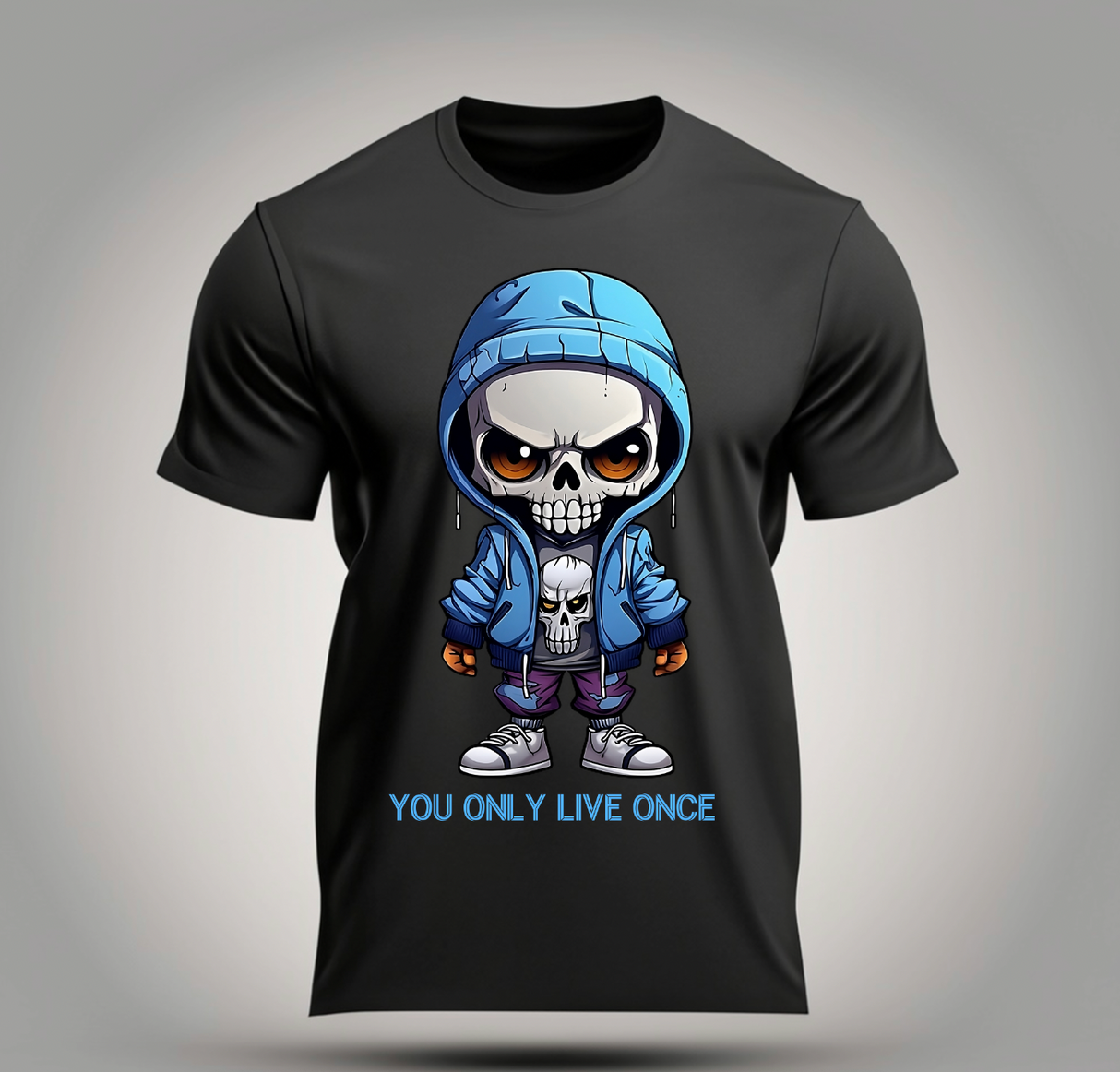 Camisetas de Skull Boy con la frase "Solo se vive una vez" | Grooveman Music