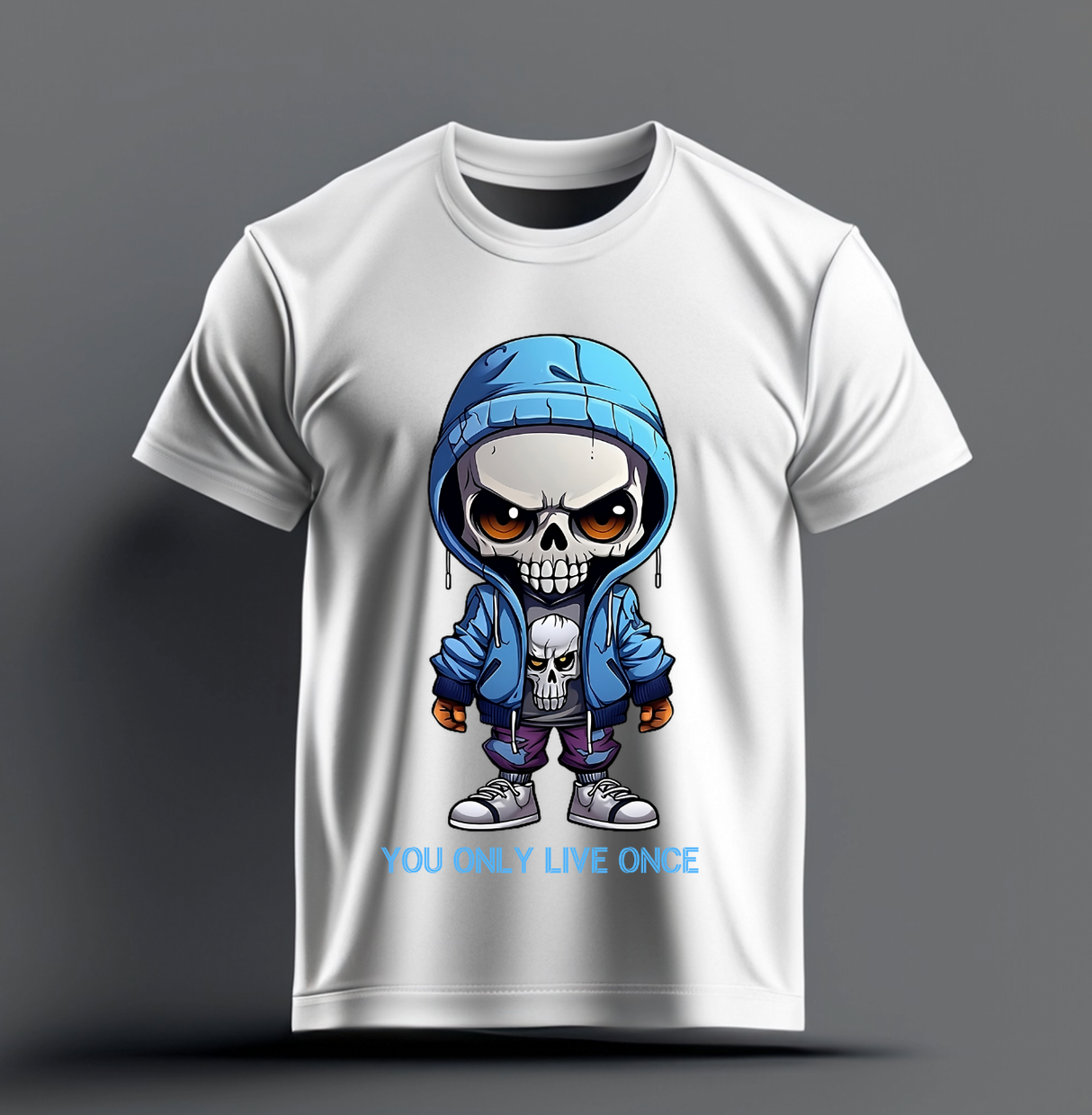 Camisetas de Skull Boy con la frase "Solo se vive una vez" | Grooveman Music