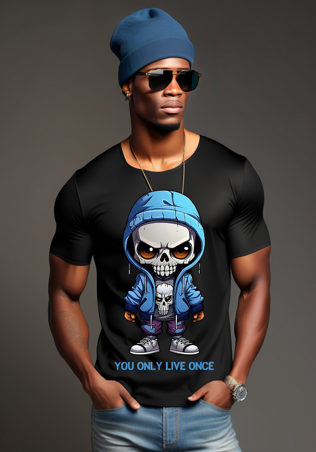 Camisetas de Skull Boy con la frase "Solo se vive una vez" | Grooveman Music