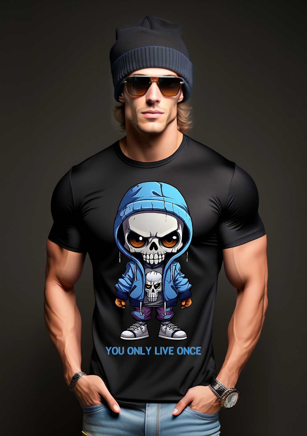 Camisetas de Skull Boy con la frase "Solo se vive una vez" | Grooveman Music