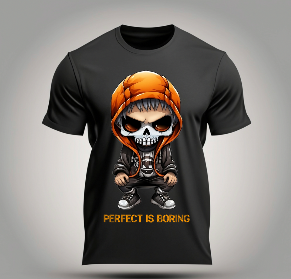 Camisetas con el mensaje "Perfect is Boring" de Skull Boy | Grooveman Music