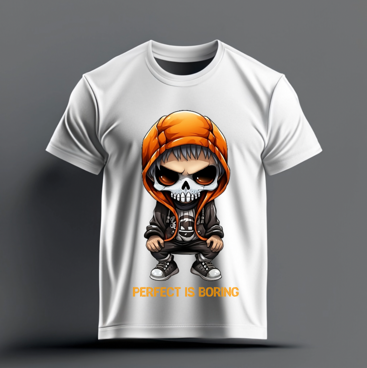 Camisetas con el mensaje "Perfect is Boring" de Skull Boy | Grooveman Music