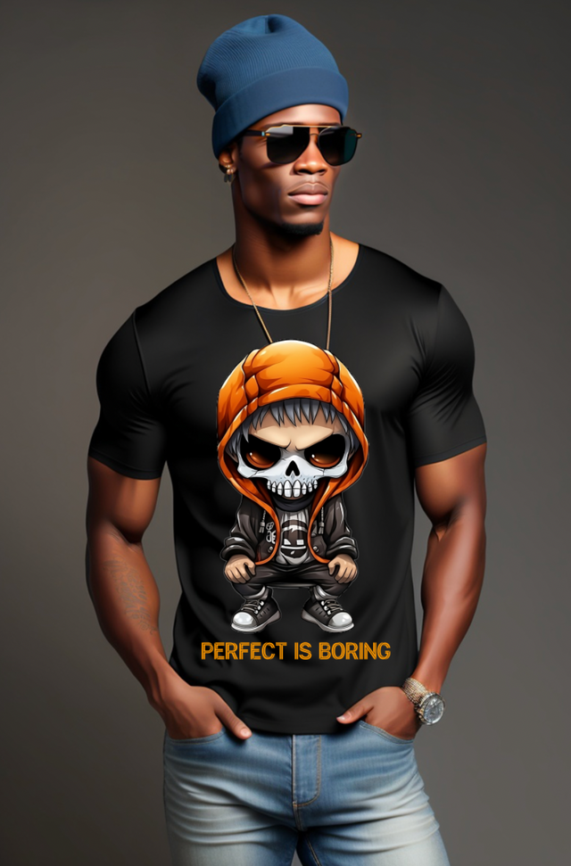 Camisetas con el mensaje "Perfect is Boring" de Skull Boy | Grooveman Music