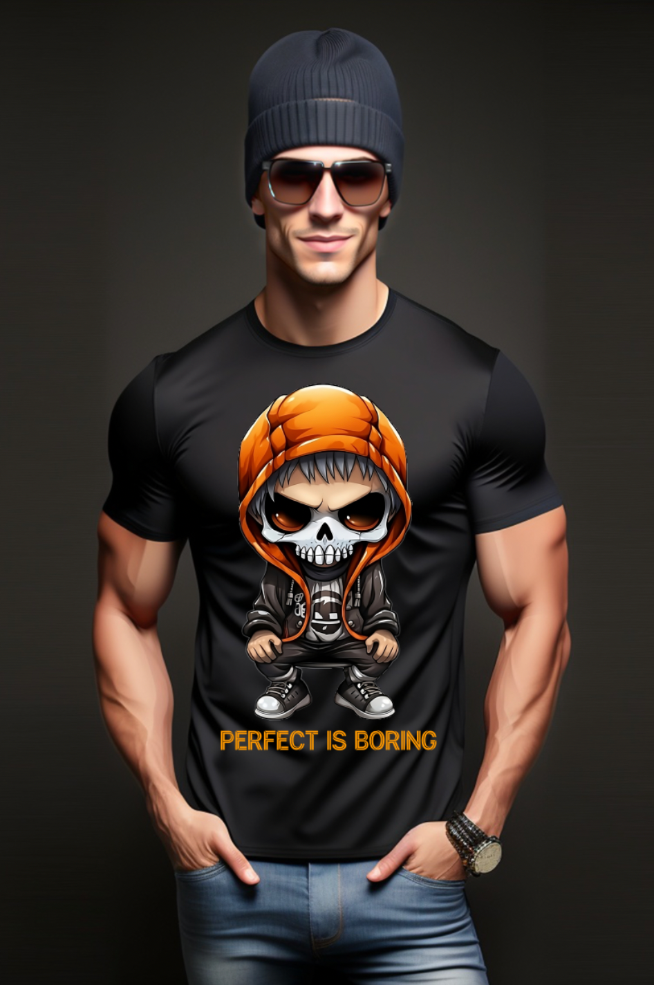 Camisetas con el mensaje "Perfect is Boring" de Skull Boy | Grooveman Music