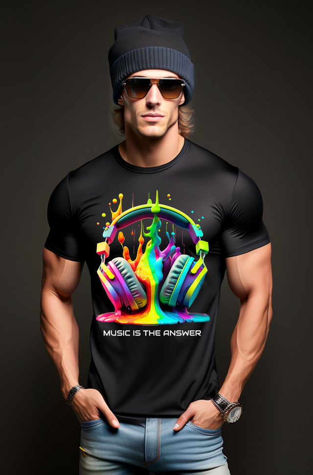 Auriculares con goteo Rainbow Music es la respuesta Camisetas de IA | Grooveman Music