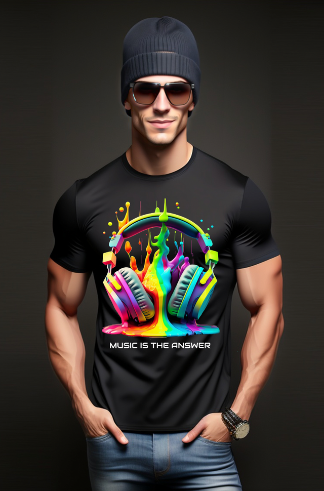 Auriculares con goteo Rainbow Music es la respuesta Camisetas de IA | Grooveman Music