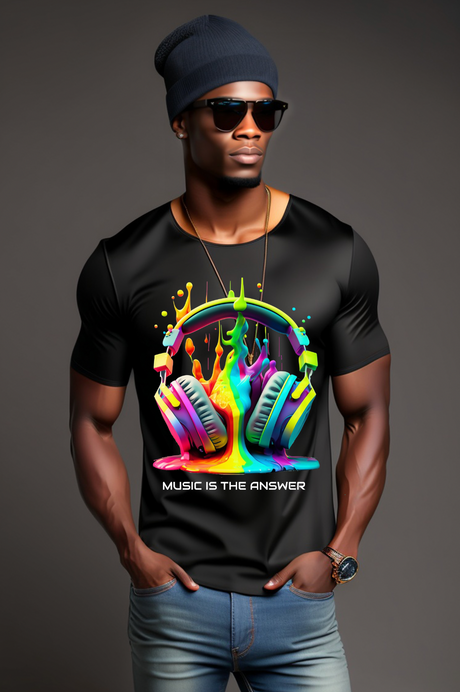 Auriculares con goteo Rainbow Music es la respuesta Camisetas de IA | Grooveman Music