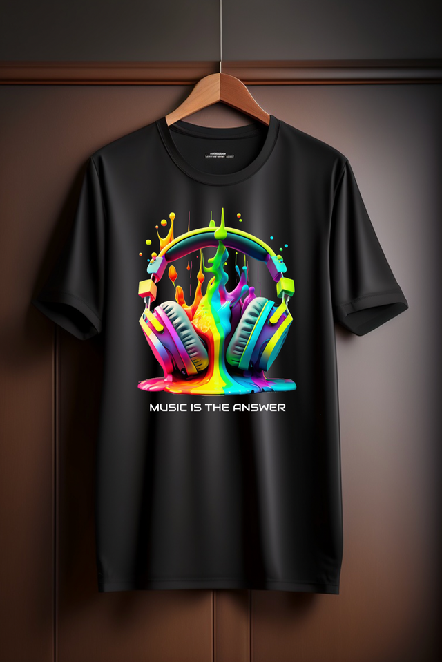 Auriculares con goteo Rainbow Music es la respuesta Camisetas de IA | Grooveman Music